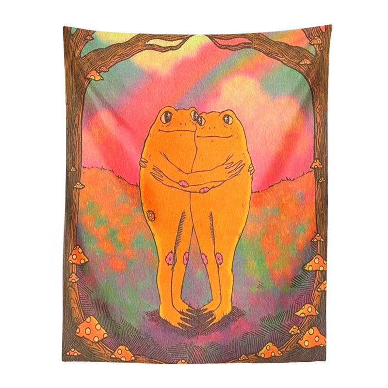 Afralia™ Cottagecore Frog Mandala Tapestry for Girls' Room and Dorm Decor