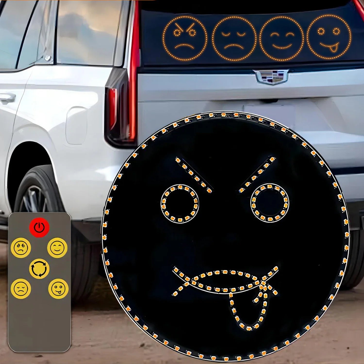 Afralia™ Funny Emoticon LED Sign Light with Remote Control for Car Back Window