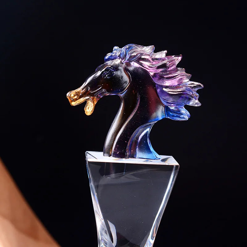 Afralia™ Crystal Horse Trophy: Simulated Horse Head Glass Medal & Decorative Figurine