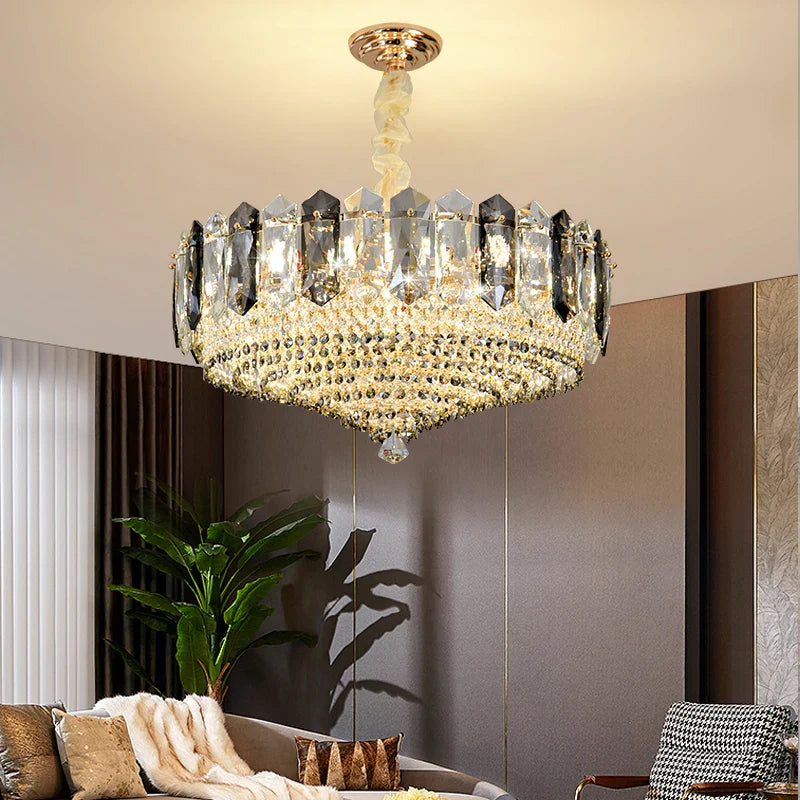 Afralia™ Crystal Duplex Villa Chandelier Hall Light - Luxe Living Room Middle Floor Lamp