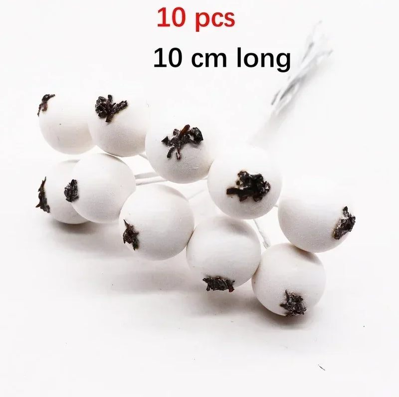 Afralia™ White Hybrid Flower Cherry Stamen Berries Bundle for DIY Cake Wedding Decor