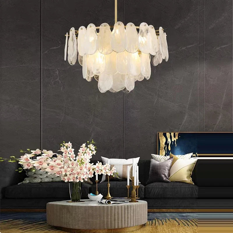 Afralia™ Cloudy Glass Chandeliers: Modern LED Lustre Indoor Lighting for Living Room Décor