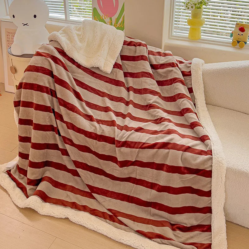 Afralia™ Striped Lamb Wool Blanket: Nordic Double-Layer Soft Decor for Office Bedroom