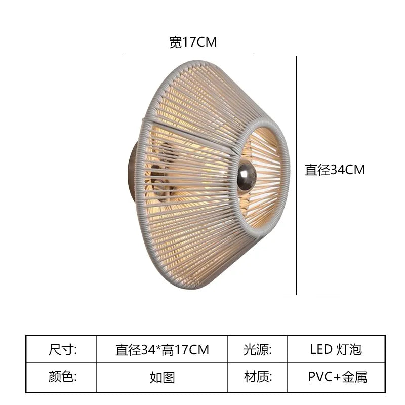 Afralia™ Wabi-sabi Rubber Rattan LED Wall Lamp for Indoor Living Room Bedroom Tea House