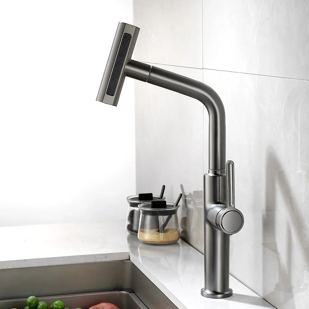 Afralia™ Black Pull Out Kitchen Faucet with Waterfall Stream Sprayer Head