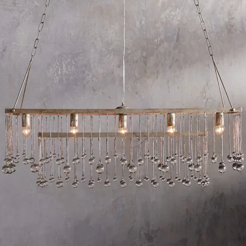 Afralia™ Retro Chic Glass Ball Chandelier - Italian Designer Vintage Rectangular Lighting