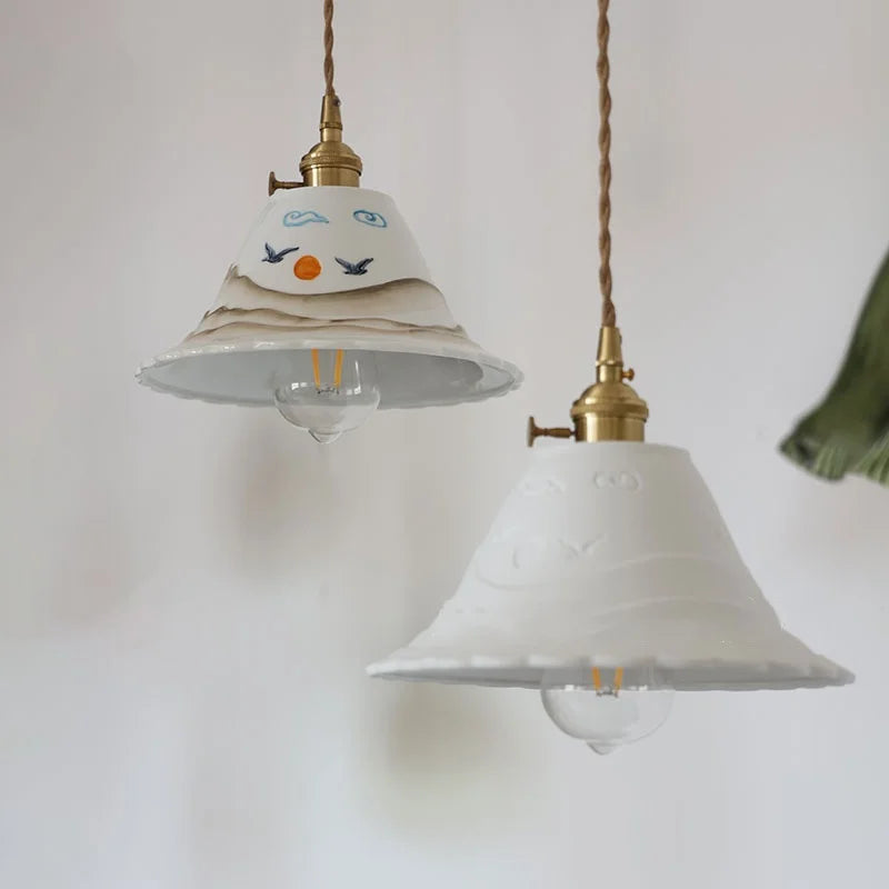 Afralia™ Ceramic Copper Pendant Light Bar Coffee Kitchen E27 Knob Switch LED Fixture