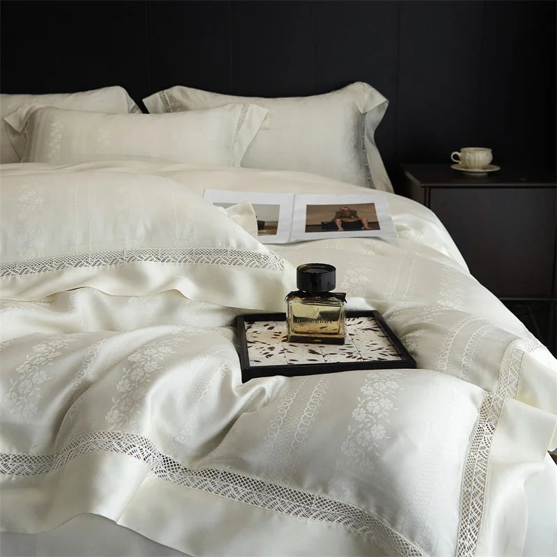 Afralia™ Silky Jacquard Summer Bedding Set with Hollow Lace Design