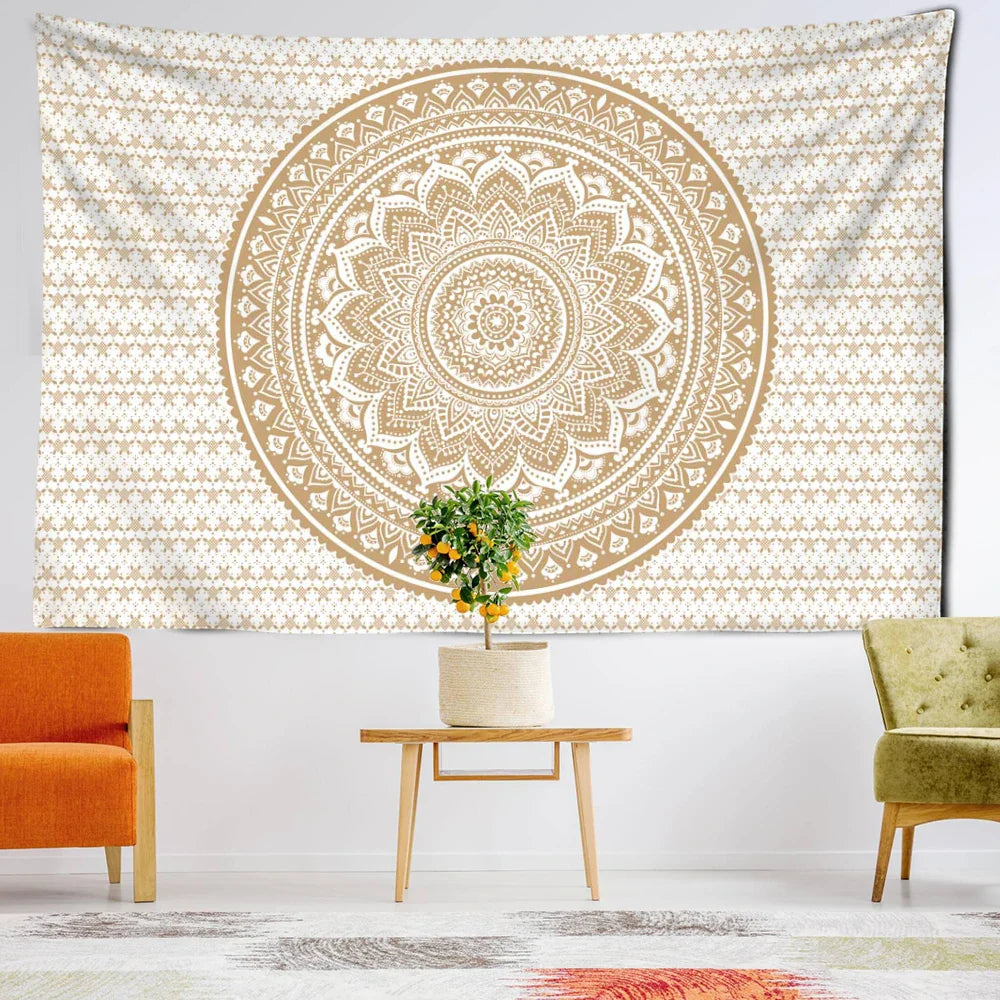Afralia™ Light Yellow Mandala Tapestry: Abstract Flowers Psychedelic Art for Home Décor