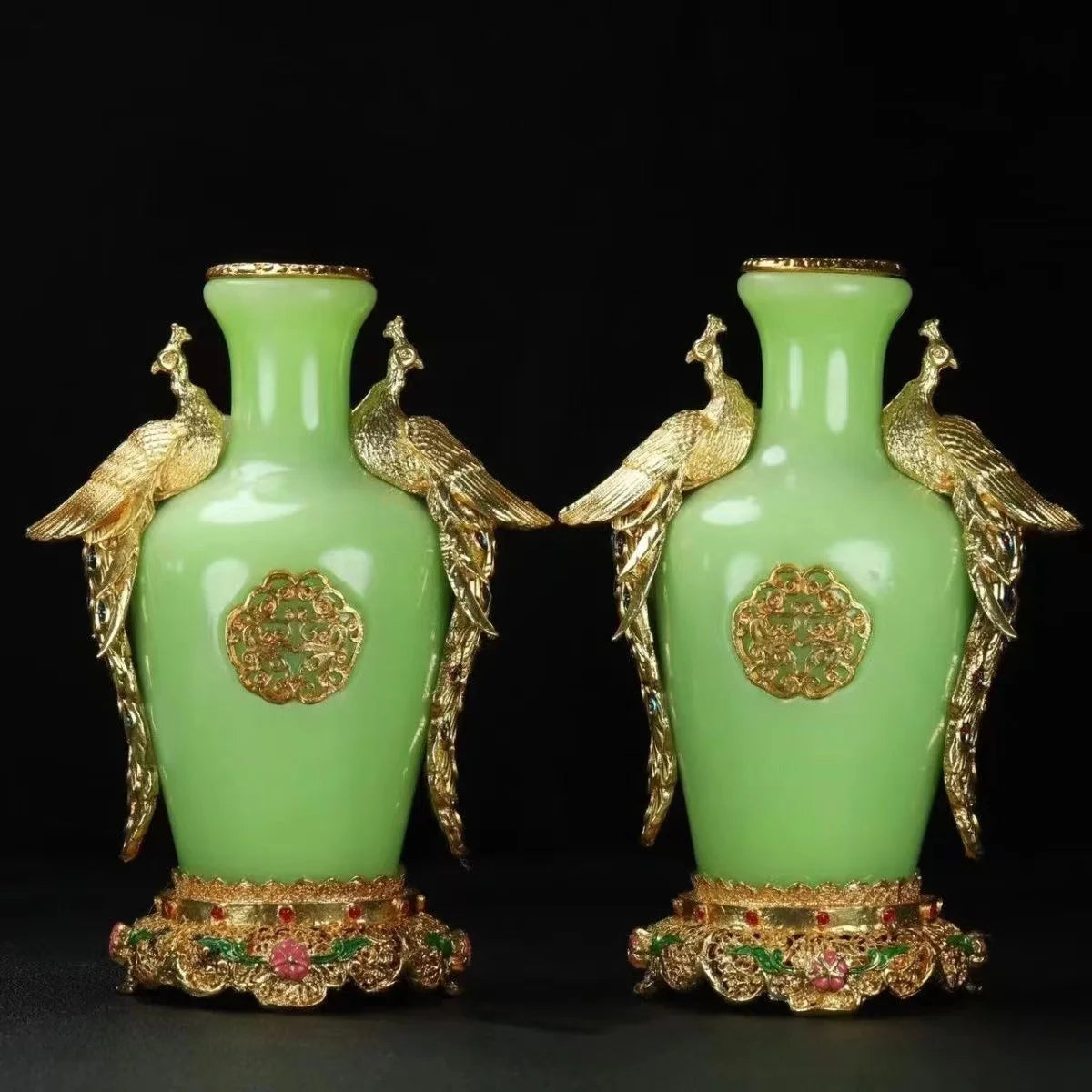 Afralia™ Qing Dynasty Qianlong Period Bronze Vase with Dragon and Phoenix