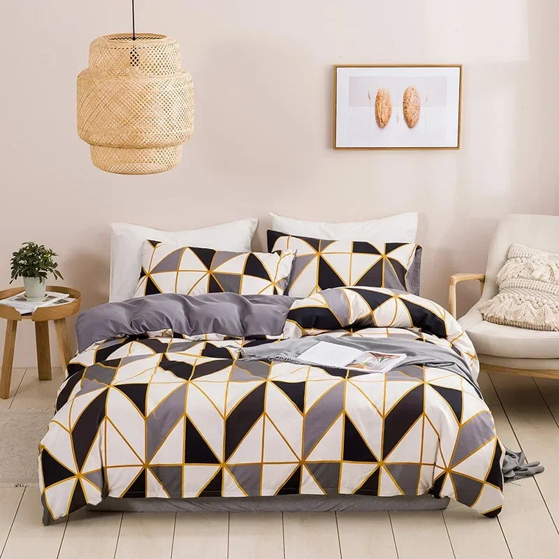Geometric Stripe Bedding Set by Afralia™: Queen, King, Full, Single, Double Sizes