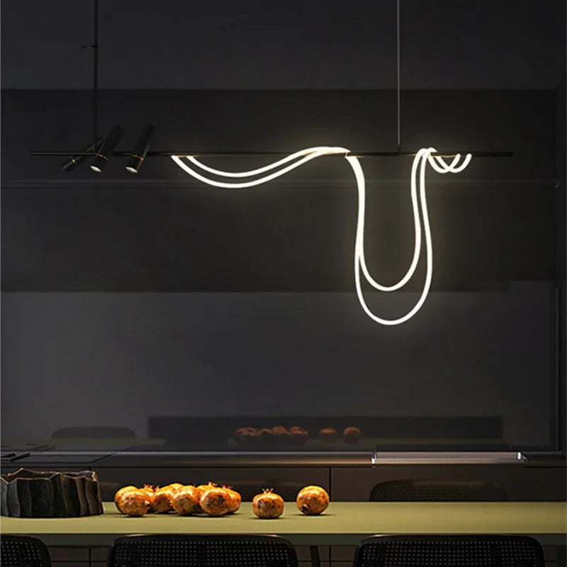 Afralia™ Nordic Hose LED Chandelier - Black Pendant Lamp for Dining Room