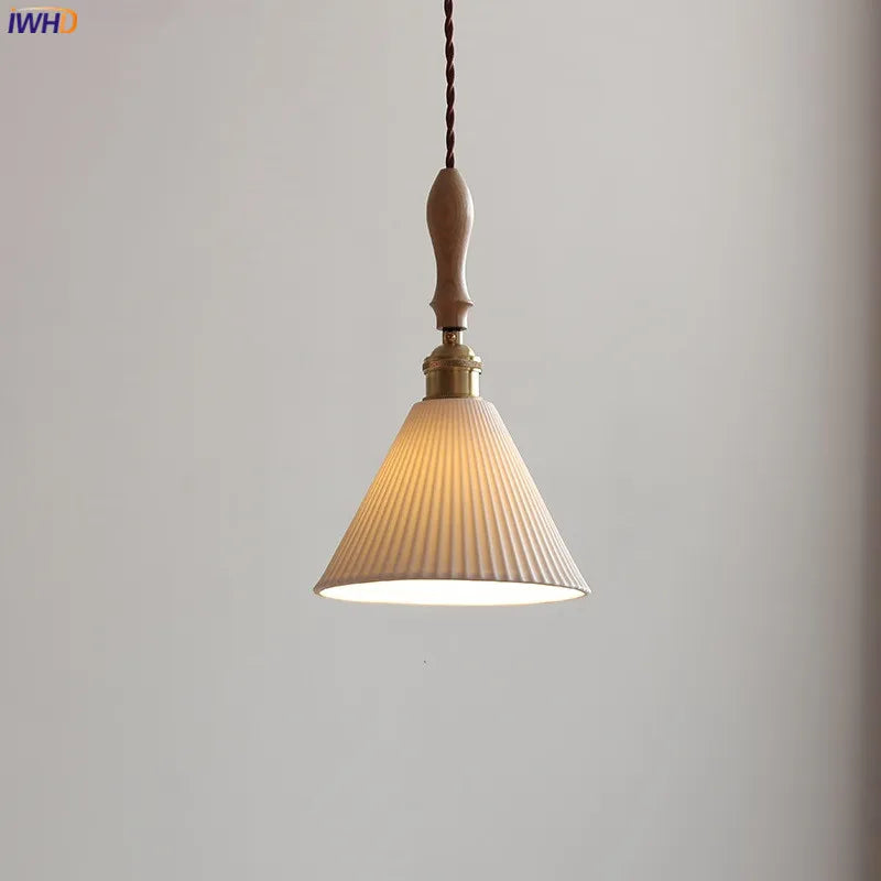 Afralia™ Ceramic Hanging Lamp with Wood Handle for Bedroom, Dinning, Living Room
