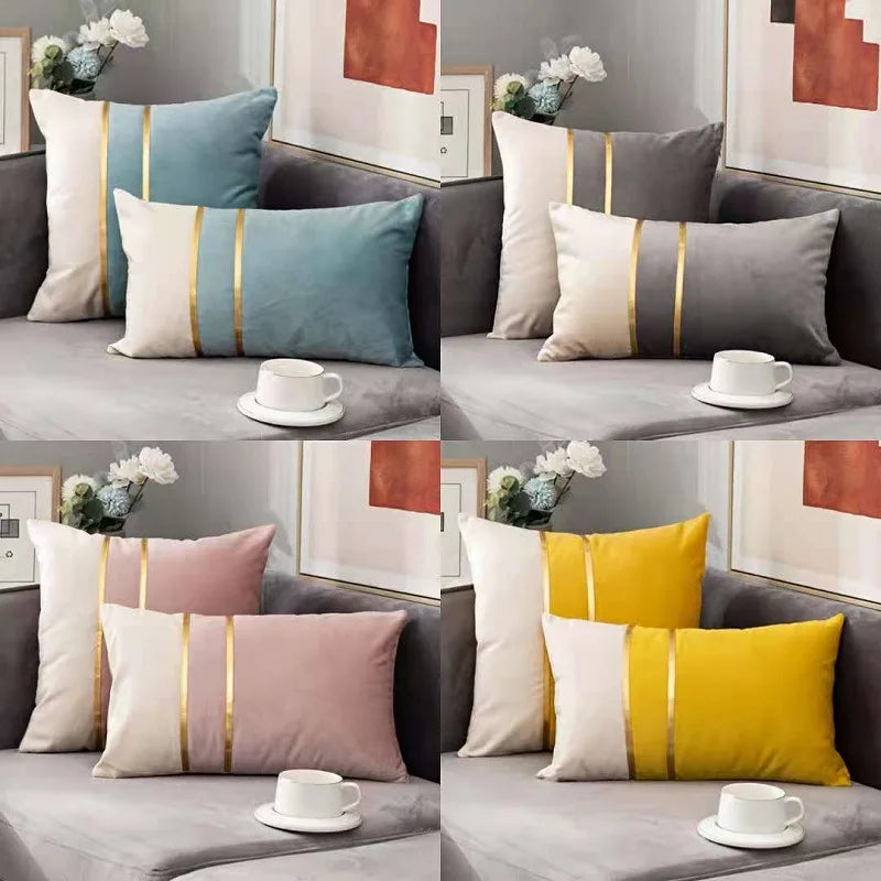 Afralia™ Velvet Sofa Cushion 45x45cm with Fashion Gold Bar Stitching, Decorative Pillows for BedHome