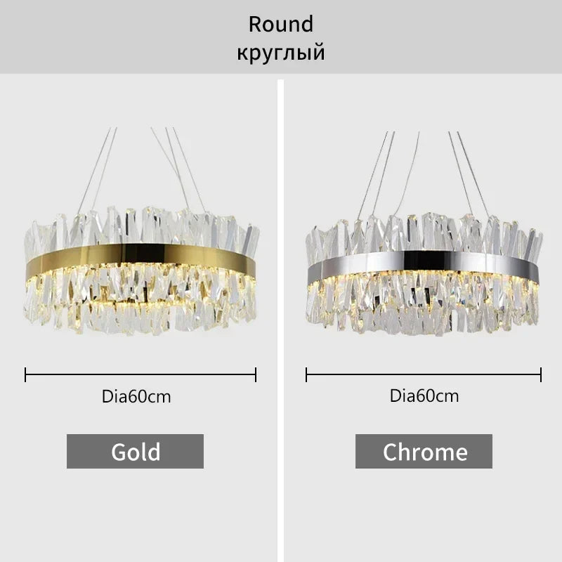 Afralia™ Modern Gold Round Crystal Chandelier Pendant Light for Home Decor
