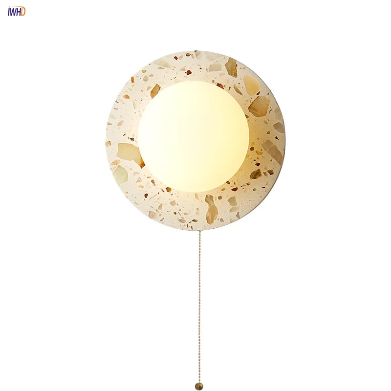 Afralia™ Terrazzo Stone Glass LED Wall Light Fixture with Pull Chain Switch