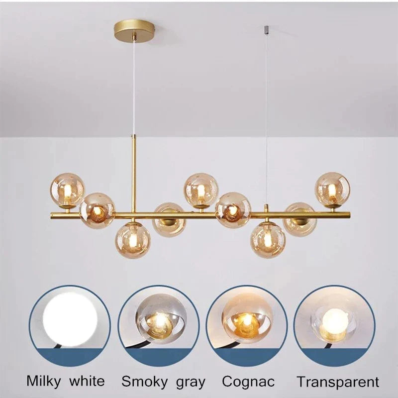 Afralia™ Gold Glass Ball LED Pendant Light, 11 Heads, Nordic Modern Design