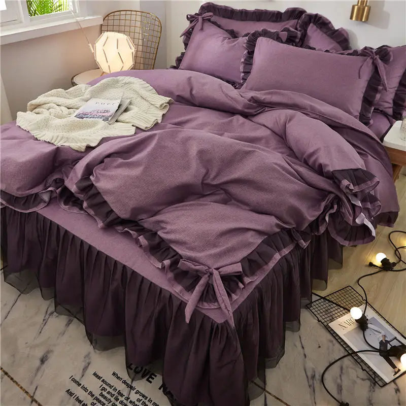 Afralia™ Korean Bed Skirt Set with Ruffled Edges - Solid, Skin-Friendly Bedding Kit