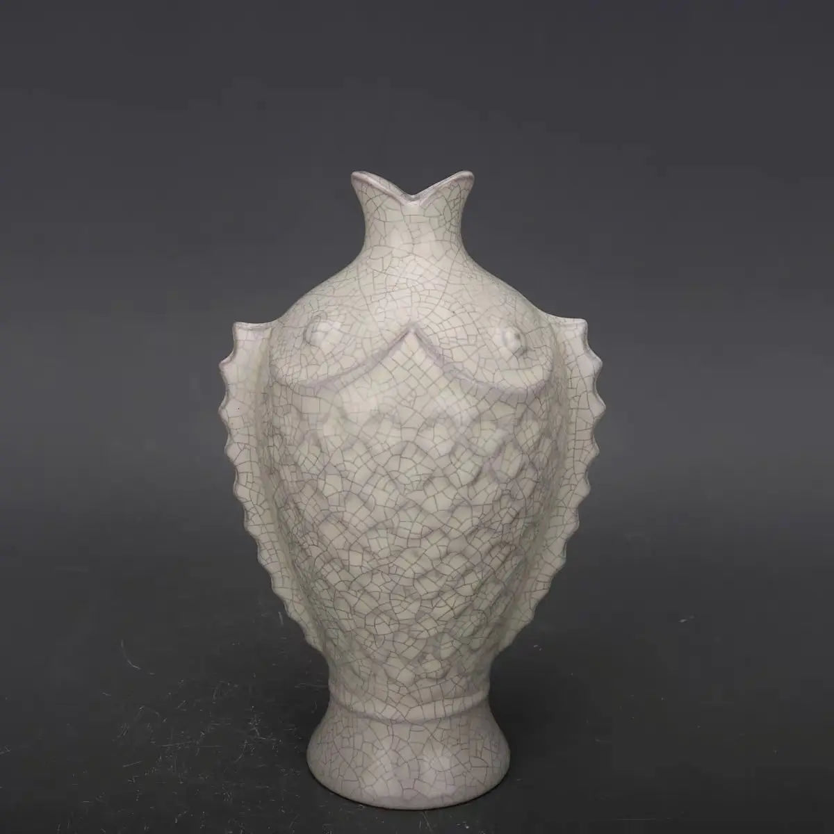 Afralia™ Song Ru Moon White Glaze Fish Vase Porcelain Ornaments