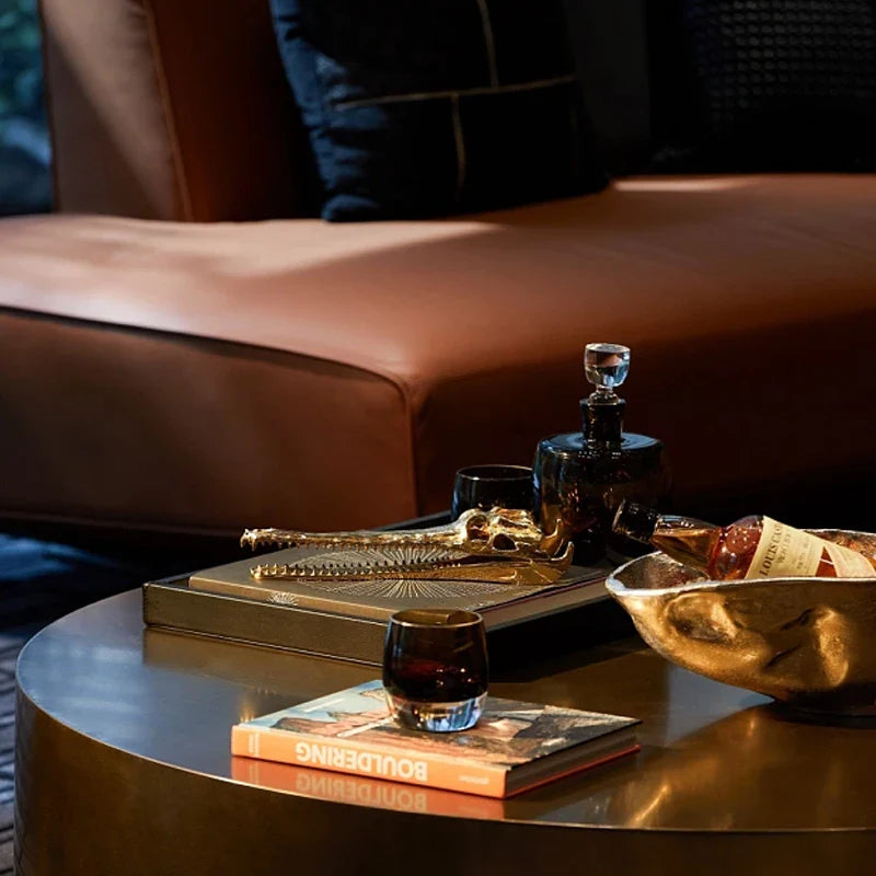 Afralia™ Golden Crocodile Skull Resin Sculpture Home Decor Figurine