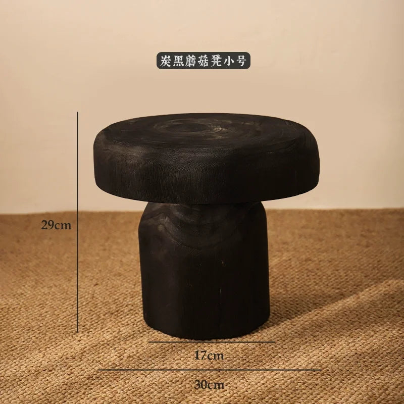 Afralia™ Solid Wood Mushroom Stool: Luxury Entryway Shoe Bench, Elegant End Table, Living Room-Round Stool
