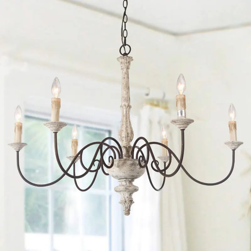 Afralia™ Vintage French Wood Chandelier for Home Restaurant Kitchen Bedroom