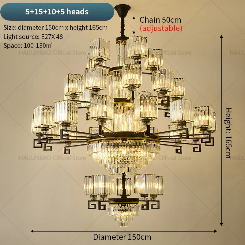Afralia™ Zen Crystal Chandelier - Luxury Chinese Style Lighting for Home, Study, and Teahouse