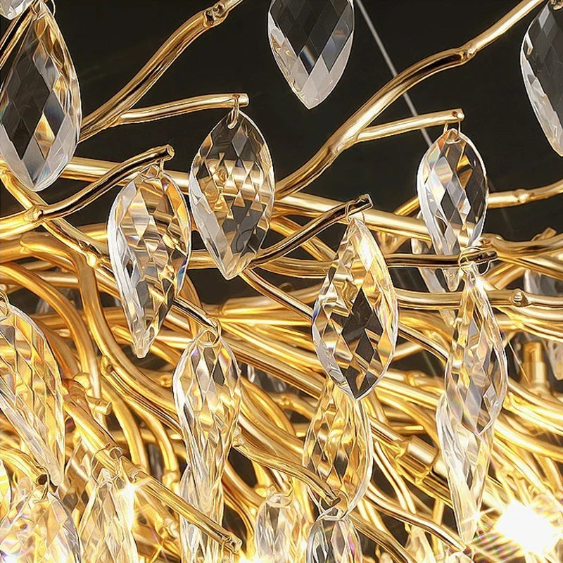 Afralia™ Modern Luxury Crystal LED Chandelier for Living Room - Golden Glossy Glass