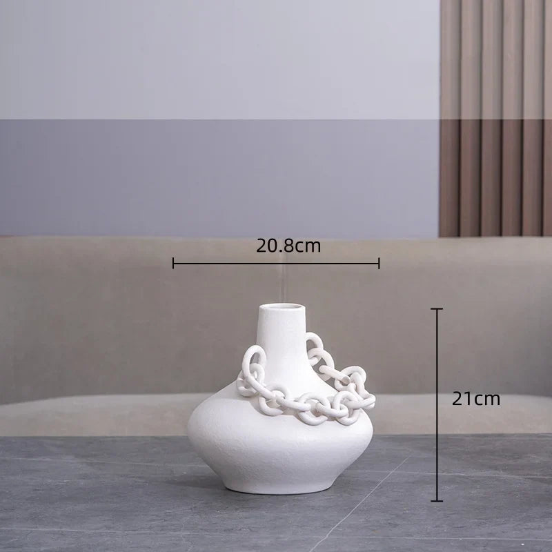 Afralia™ Geometric Chain Porcelain Vase - Stylish Room Decor & Flower Vase