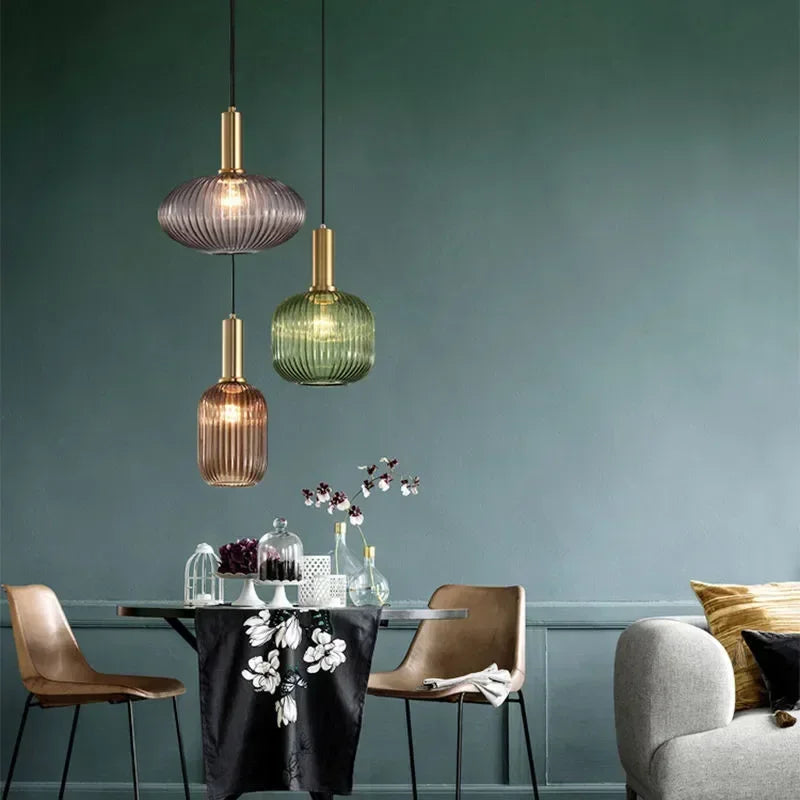 Afralia™ Colorful Glass Pendant Lights Living Room Bedside Lamp LED Hanging Lighting