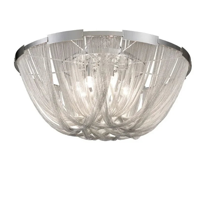 Afralia™ Modern Silver Aluminum Chain Chandelier Luxury Pendant for Hotel Restaurant Decor.