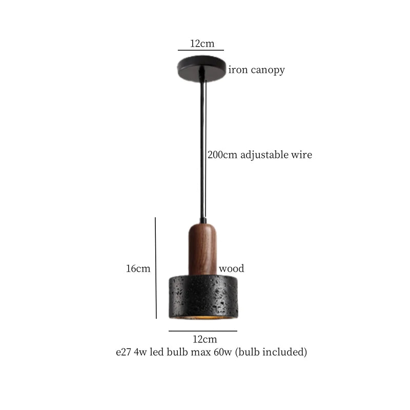 Afralia™ Nordic LED Pendant Lights Black Wood Travertine Hanging Lamp