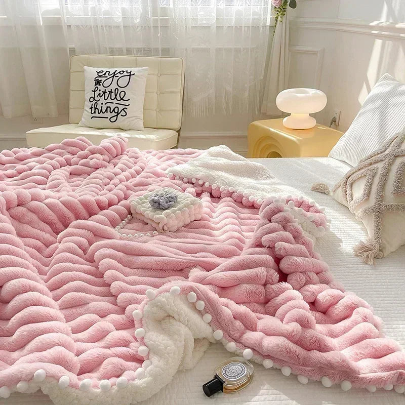 Afralia™ Luxe Faux Rabbit Fur Weighted Double Blanket for Cozy Bed Warmth