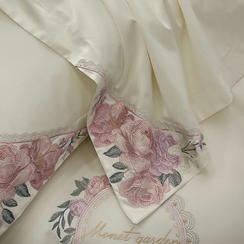 Afralia™ French Flowers Embroidery Luxury Bedding Set in 1000TC Egyptian Cotton