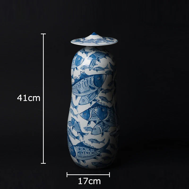 Afralia™ Porcelain Fish Vase - Ceramic Table Decoration for Home Floral Arrangements