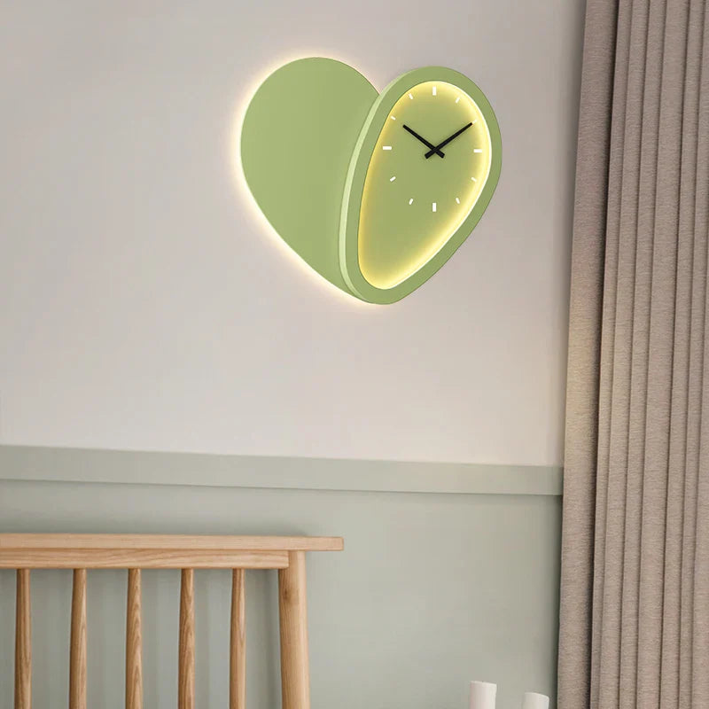 Afralia™ Love Shaped Clock Wall Lamp Sconce Dimmable Indoor Bedroom Lighting