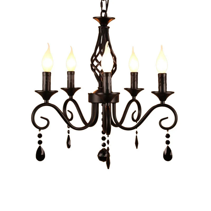 Afralia™ Crystal Pendant Chandelier Light for Home and Bedroom - Black Iron Ceiling Lamp