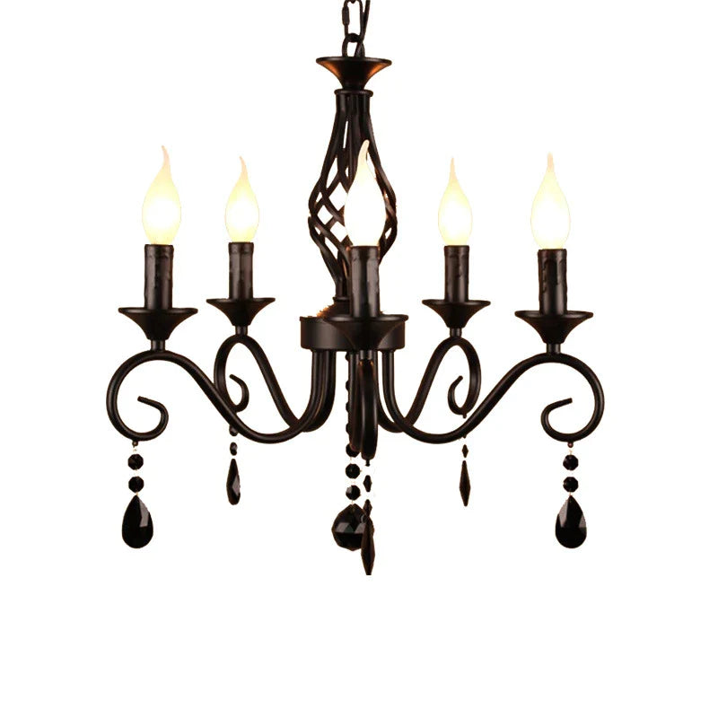 Afralia™ Crystal Black Chandelier: Elegant Iron Ceiling Light for Bedroom, Dining Room, Study & Children's Room