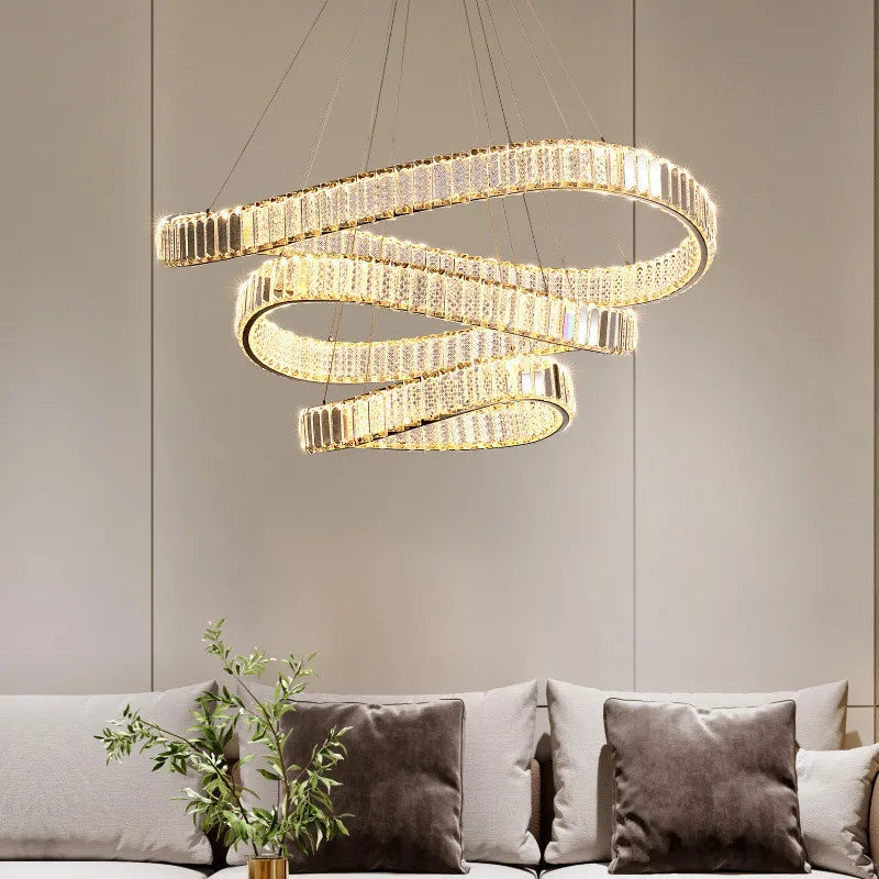 Afralia™ Irregular Steel & K9 Crystal LED Pendant Chandelier for Foyer, Dimmable Lighting