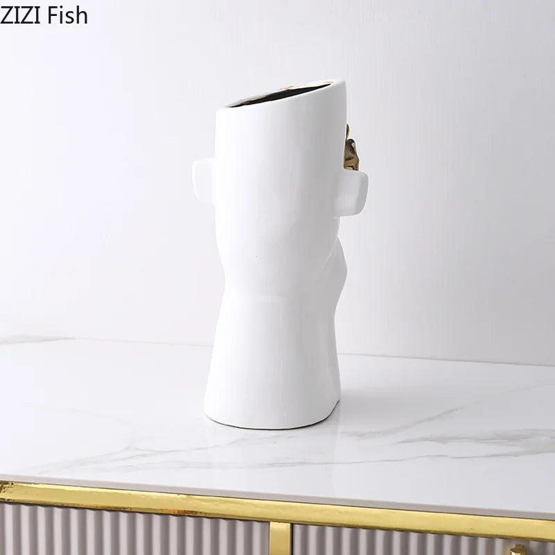 Afralia™ Gold Rose Relief Ceramic Vase, Elegant Desk Floral Vase for Room Decor