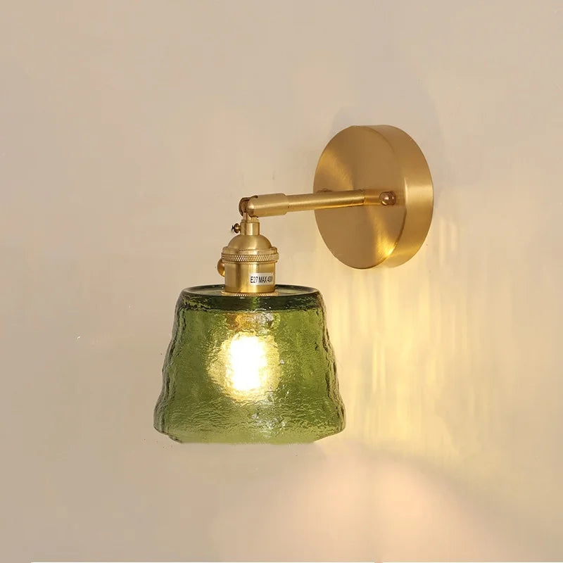 Afralia™ Clear Glass LED Wall Lights Brass E27 Pull Chain Switch Bedside Lamp