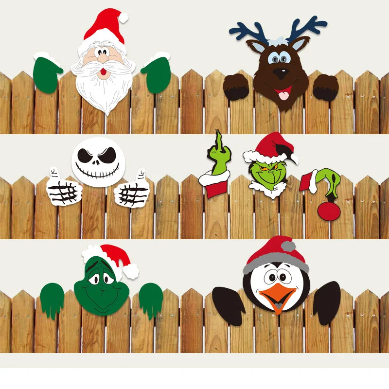 Afralia™ Christmas Door Frame Decor Set - Festive Wooden Xmas Pendants & Merry Santa Claus Stickers