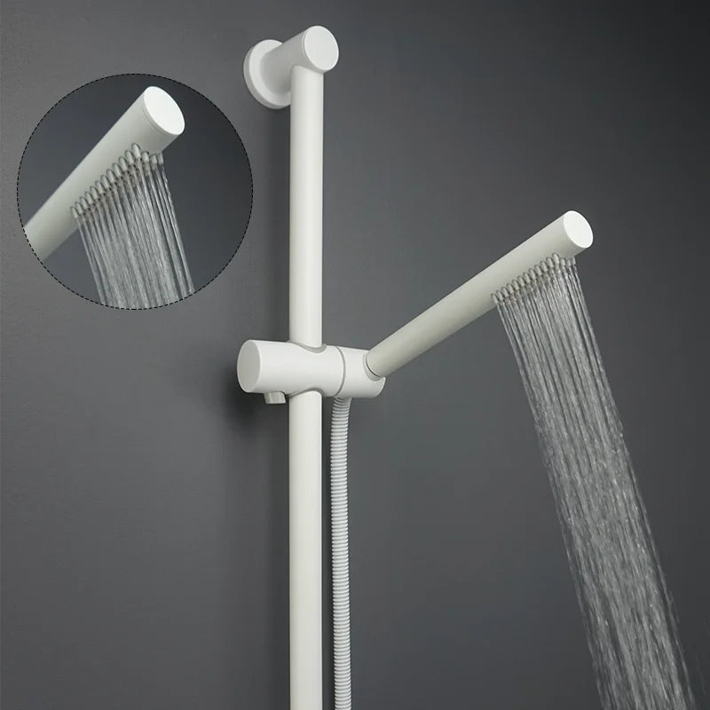 Afralia™ White Sliding Rod Shower Set with Brass Handheld Shower and Stainless Steel Rod