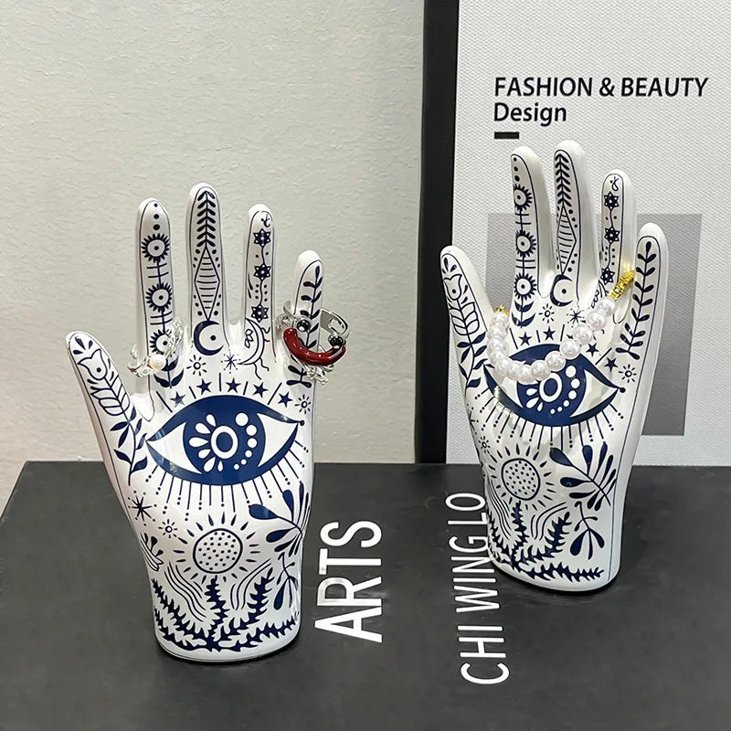 Afralia™ Ceramic Witch Palmistry Hand Jewelry Holder Stand Mystic Fortune Teller Figurine