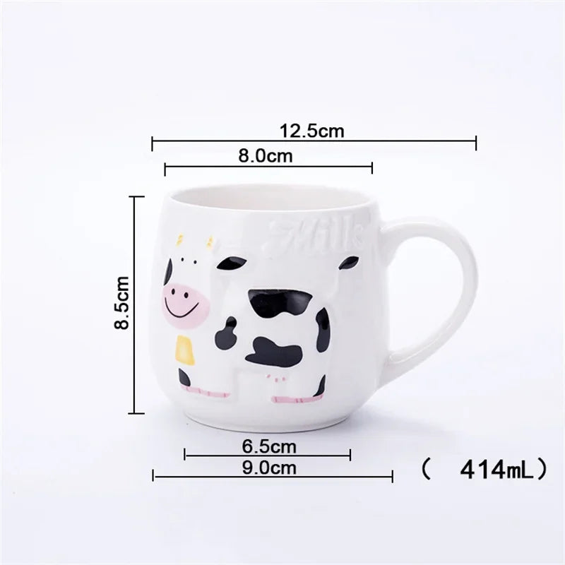 Afralia™ Cow Ceramic Mug: Cute 3D Animal Coffee Cup for Kids and Adults