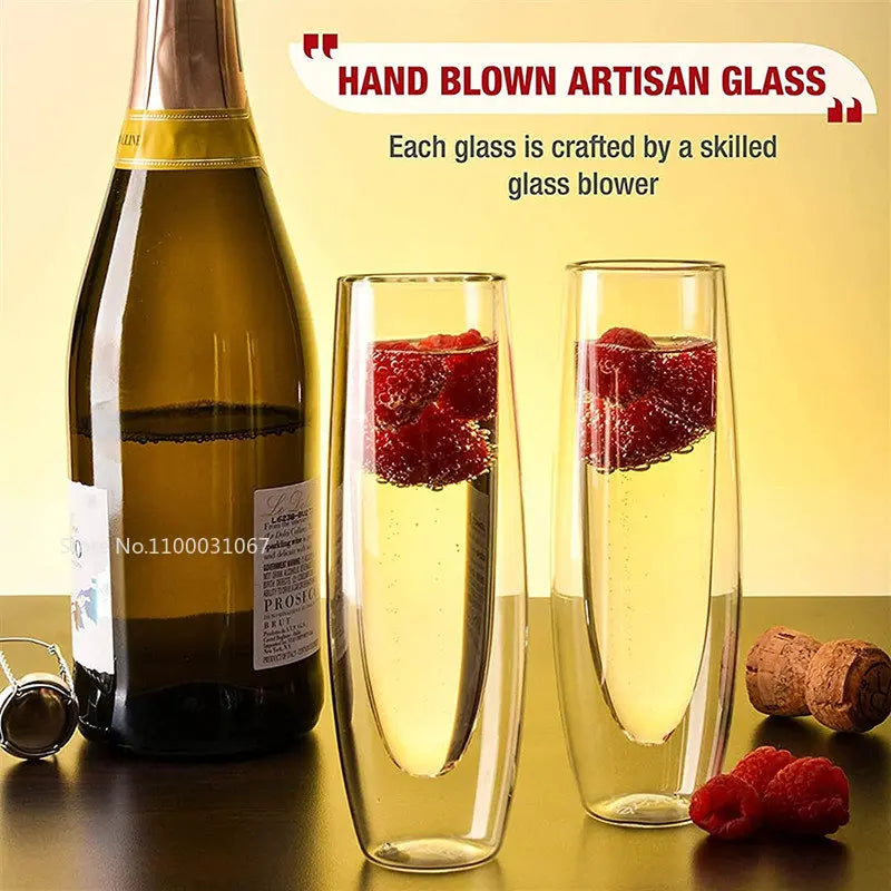 Afralia™ Double Wall Stemless Champagne Glasses Set for Wedding - 6Pcs