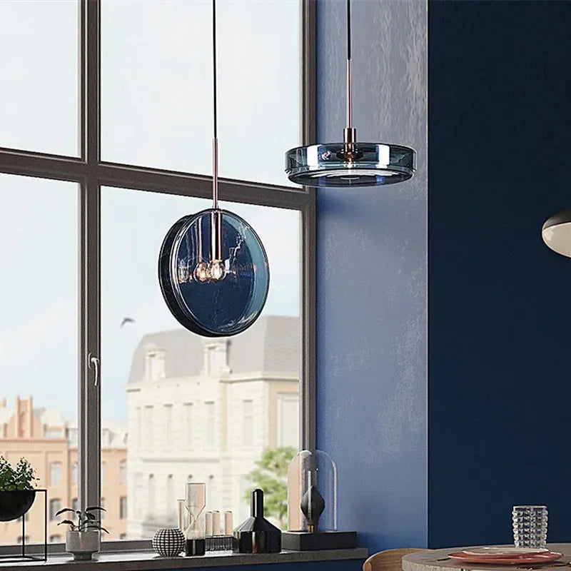 Scandinavian Blue Glass Circle Pendant Light by Afralia™ - Nordic Design for Home Interior