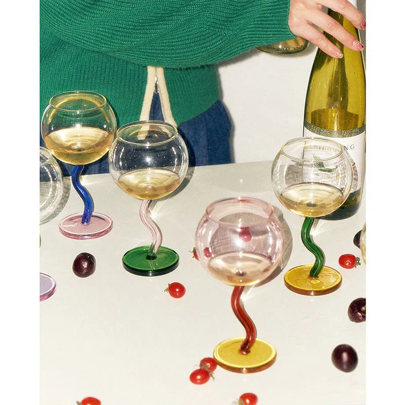 Afralia™ Round Twisted Stem Wine Glass Goblet - 300ml 10oz Creative Colourful Cup