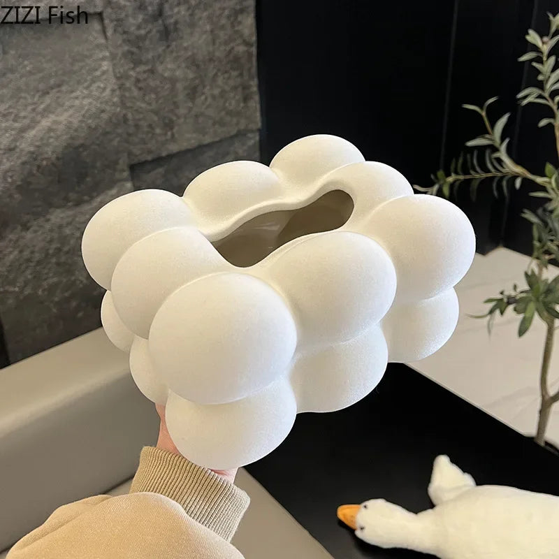 Afralia™ Cloud Ceramic Tissue Box - White Porcelain Desk Decoration