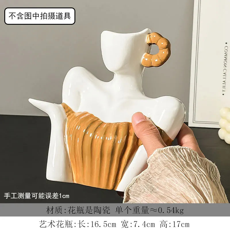 Afralia™ Woman Statue Ceramic Vase Home Decor Flower Arrangement Accessory